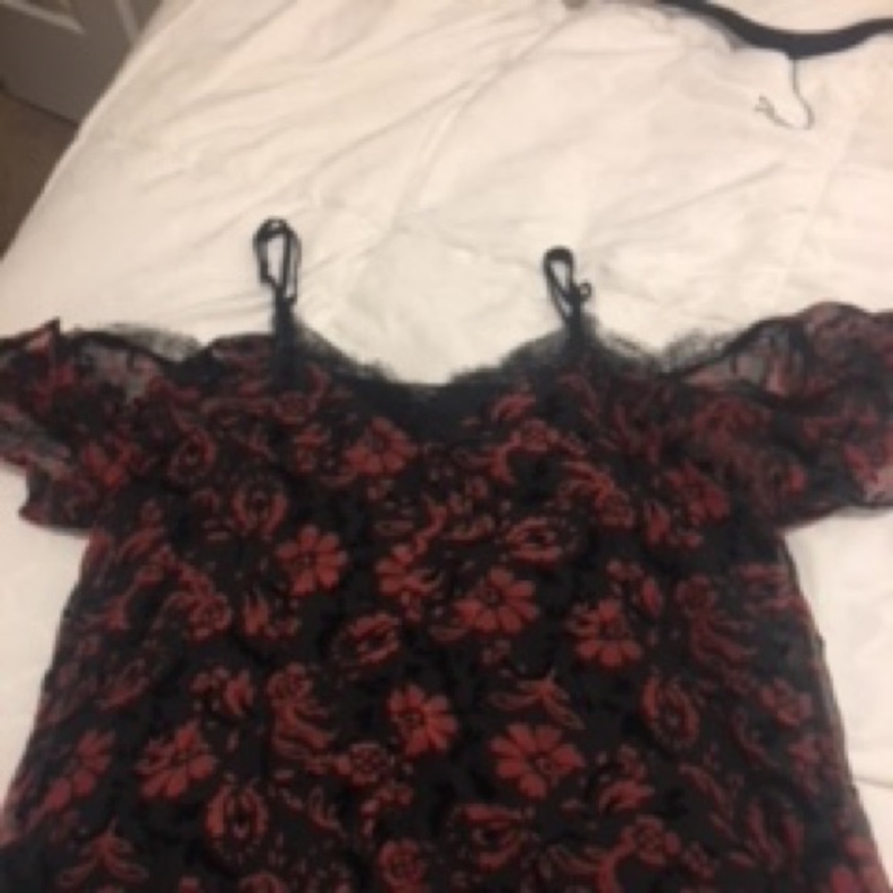 Red and black rose shoulder less blouse